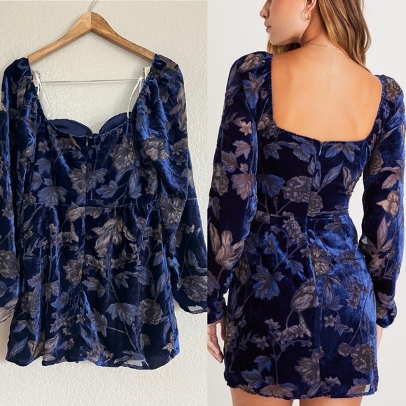 Simply Decadent Navy Floral Velvet Burnout Bustier Mini Dress - Picture 3 of 9